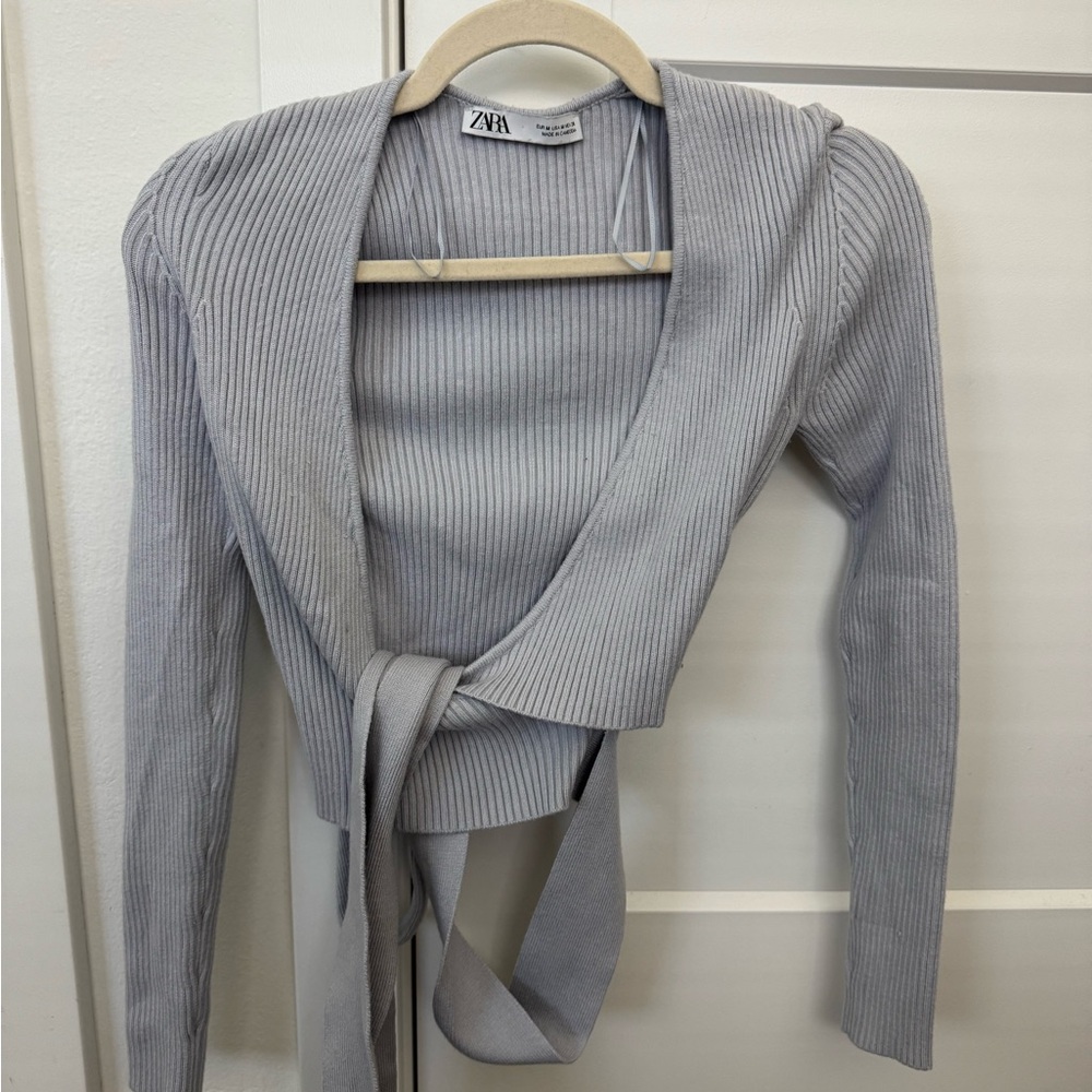 Zara Light Gray Ribbed Knit Top